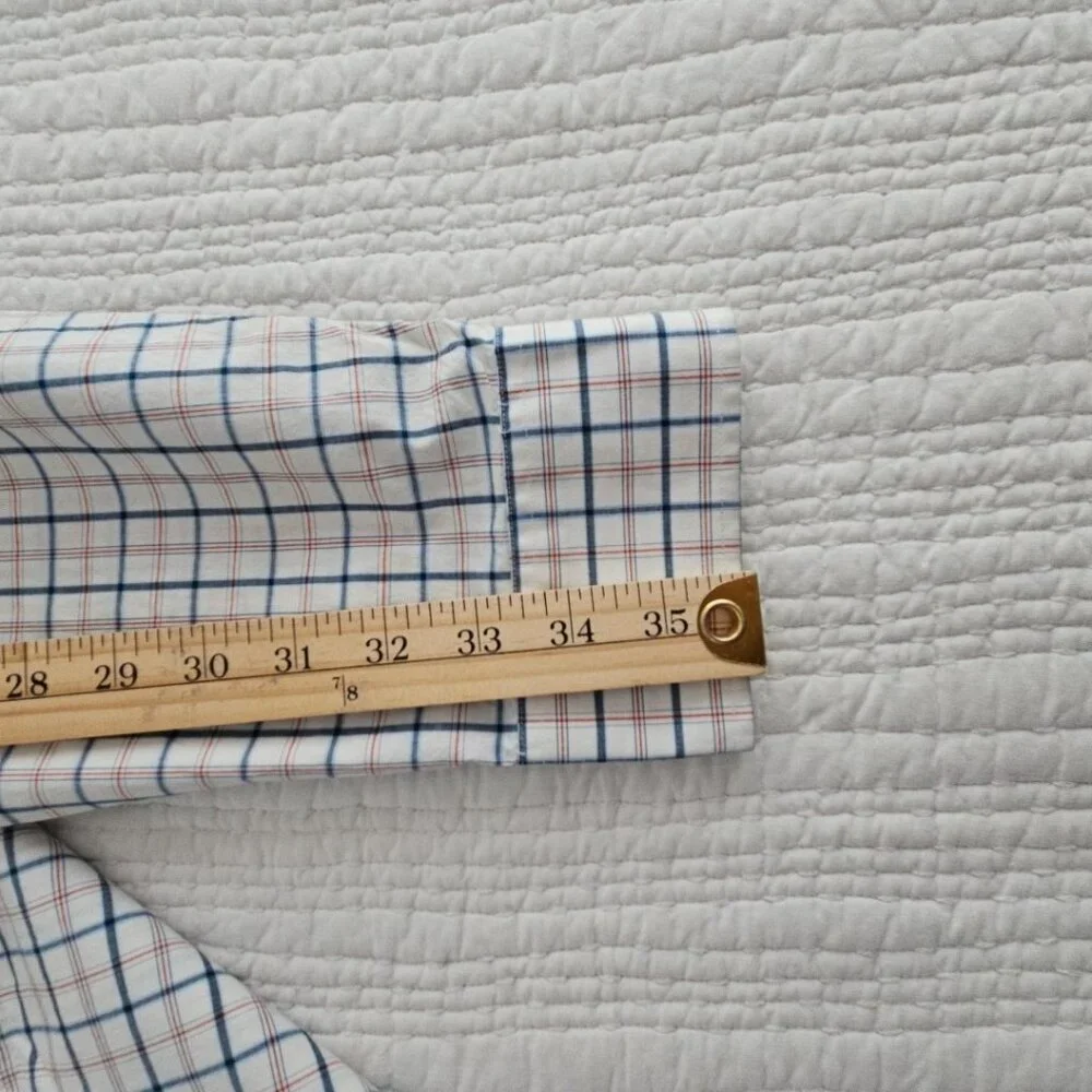 Banana Republic Shirt Men's XL Red White Blue Windowpane‎ Soft Wash Slim Fit EUC